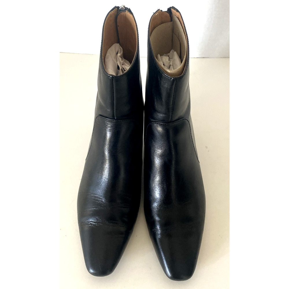 Madewell The Dimes Kitten Heel Boot Crinkle Leather 7.5 Black Back Zip NN026 - Picture 5 of 9